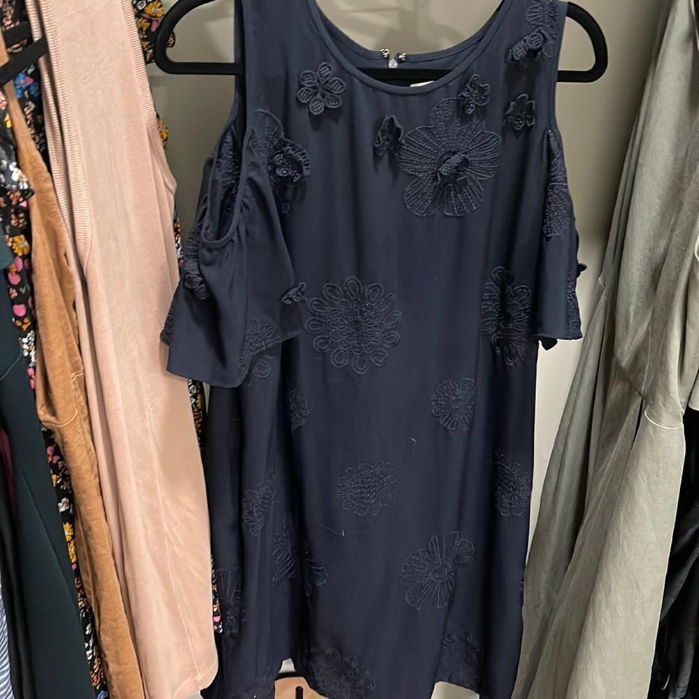 Loft open shoulder navy dress